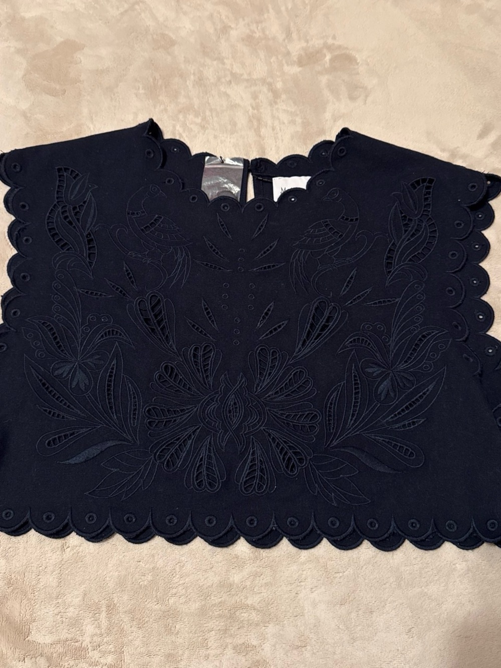 MARBLE Navy Scalloped Embroidered Camisole